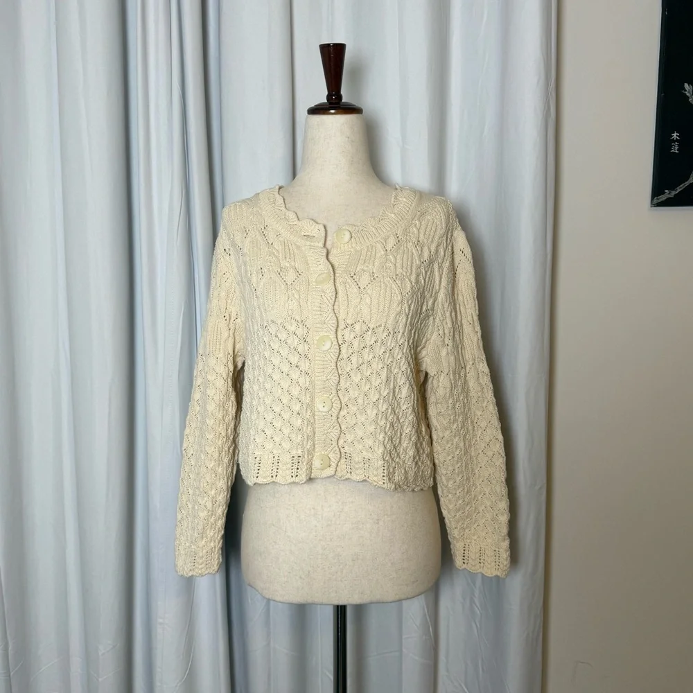 ba&sh Jump Cardigan Cropped Crochet Scalloped Cream Size 3 Womens US 8 Parisian - Picture 3 of 16